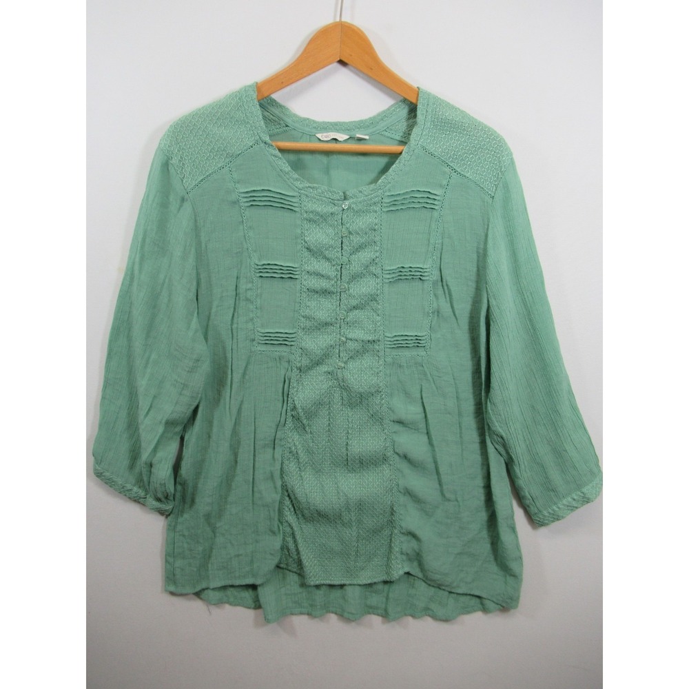 Cato Pleated Gauzy Blouse Plus Size 22W/24W Green Lightweigth 3/4 Sleeve